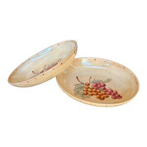 Set of 2 Italian Grape Style Hand Painted Oval Bowls
